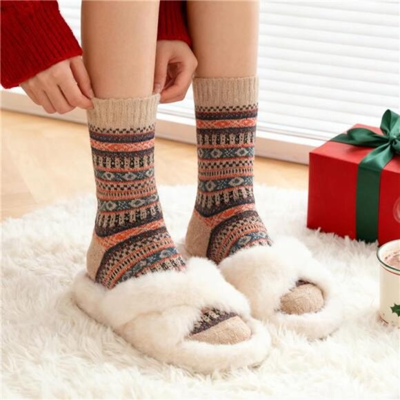Womens Wool Socks 5 Pairs Winter Warm Sock Thick Knit Cabin Cozy Crew Soft - Picture 10 of 14